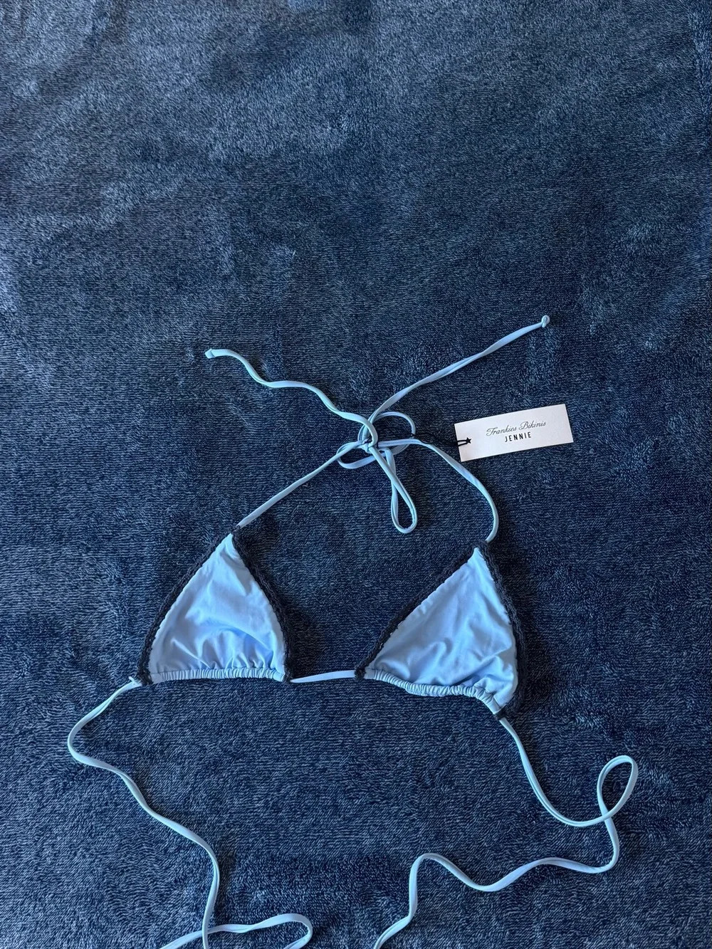 NWT Frankies Bikinis X Jennie Two-Tone Blue Triangle Crochet Bikini Set👙💙🩵